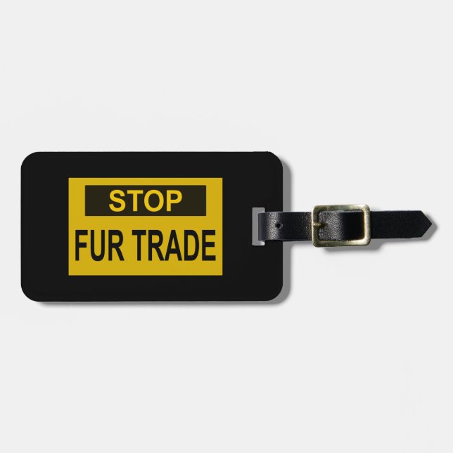 Stopp Femtrade Zeichen gelb Gepäckanhänger (Vorderseite horizontal)