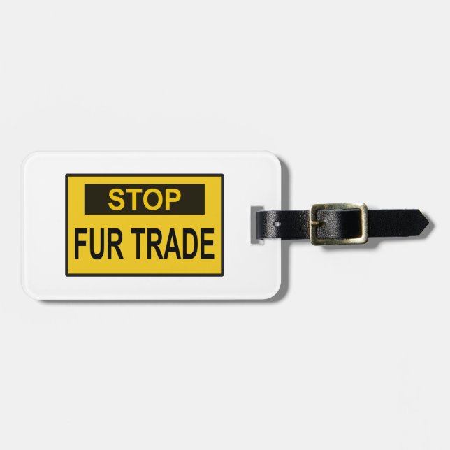 Stopp Femtrade Zeichen gelb Gepäckanhänger (Vorderseite horizontal)