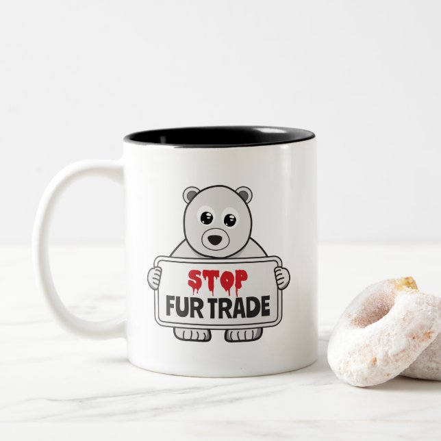 Stopp Fur Trade Sad Polar Bär Zweifarbige Tasse (Mit Donut)