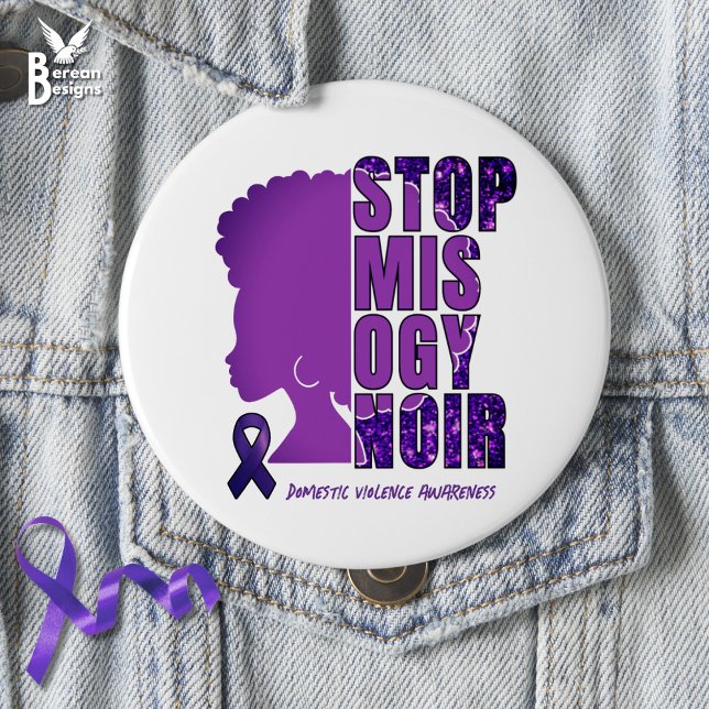 STOPP MISOGYNOIR Gewalt Button (Show your support for anti Misogynoir and Domestic Violence Awareness. With custom text and afro.)