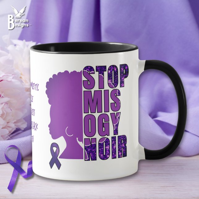 STOPP MISOGYNOIR Gewalt Tasse (STOP MISOGYNOIR Hatred of Black women anti DVA coffee mug with afro silhouette and customizable text)