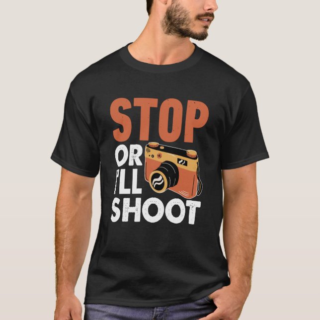 Stopp oder ich schiebe Fotografen-Kamera T-Shirt (Vorderseite)