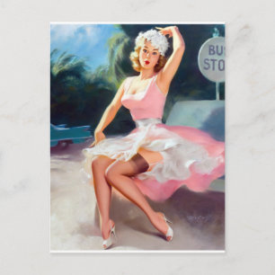 Stopp Pin Up Bus Postkarte