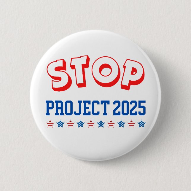 Stopp Project 2025 Button Vote Blue Anti-Trump USA (Vorderseite)