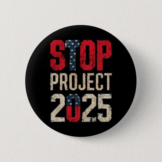 Stopp Project 2025 Trump Biden Vintag Button (Vorderseite)