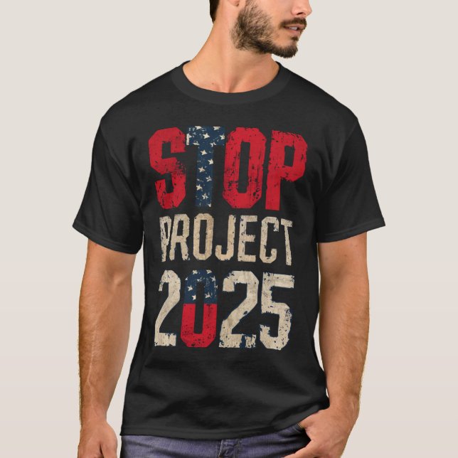Stopp Project 2025 Trump Biden Vintag T-Shirt (Vorderseite)