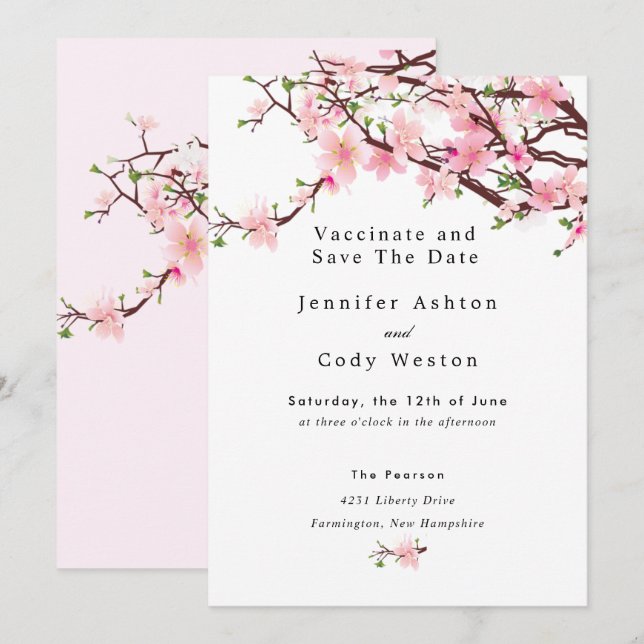 Stopp Quarantäne Vaccinate Cherry Blossom Wedding Save The Date (Vorne/Hinten)