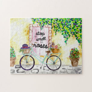 Stopp & Riechen Sie die Rose Wasserfarbe Blume Bik Puzzle