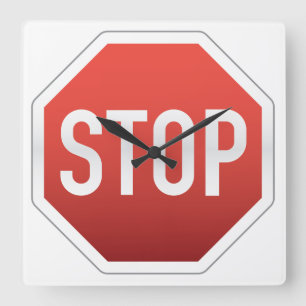 STOPP SIGN QUADRATISCHE WANDUHR