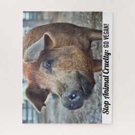 Stopp Tierquälerei wird mit braunem Schwein vegan Puzzle