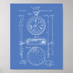 Stopp Watch 1889 Patent Art Blueprint Poster