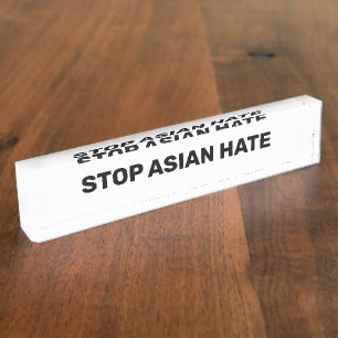 Stoppen des asiatischen Hasses, Schwarz-weißer Sch Namensplakette