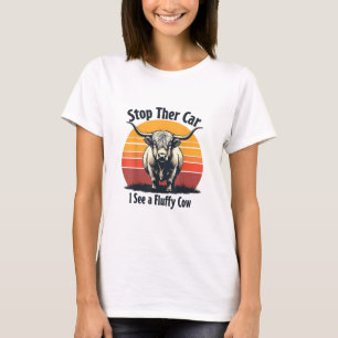 Stoppen Sie das Auto I sehen Fluffy Cow Retro High T-Shirt