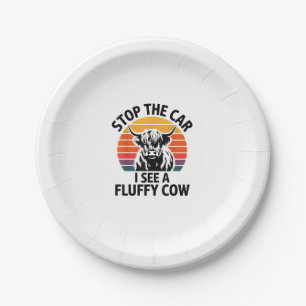 Stoppen Sie das Auto I sehen Fluffy Kuh Retro High Pappteller