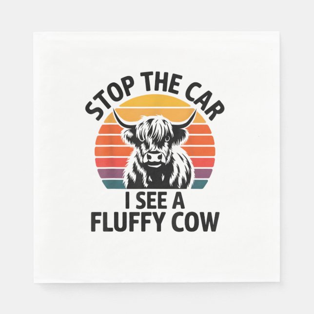 Stoppen Sie das Auto I sehen Fluffy Kuh Retro High Serviette (Vorderseite)