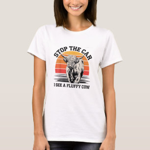 Stoppen Sie das Auto I sehen Fluffy Kuh Retro High T-Shirt
