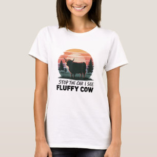 Stoppen Sie den Auto sehen fließende Kuh Hochland T-Shirt