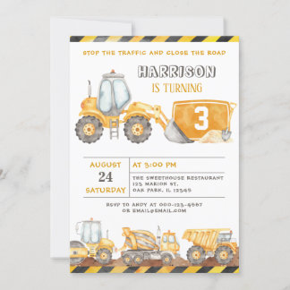 Stoppen Sie den Straßenbau Trucks Boy Birthday Einladung