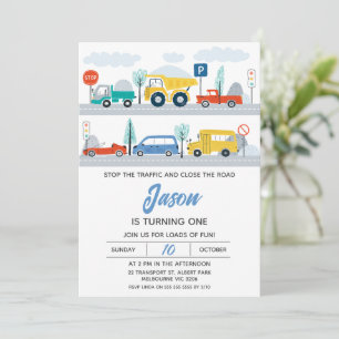 Stoppen Sie den Verkehr farbenfroh Transport 1. Ge Einladung