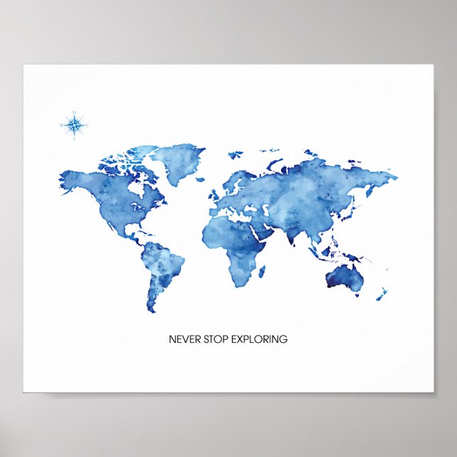 Stoppen Sie nie die Erkundung der Blue World Map R Poster (Vorne)