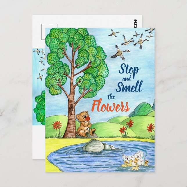 Stoppen und Riechen der Blume Postkarte (Vorne/Hinten)