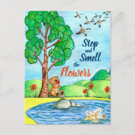 Stoppen und Riechen der Blume Postkarte