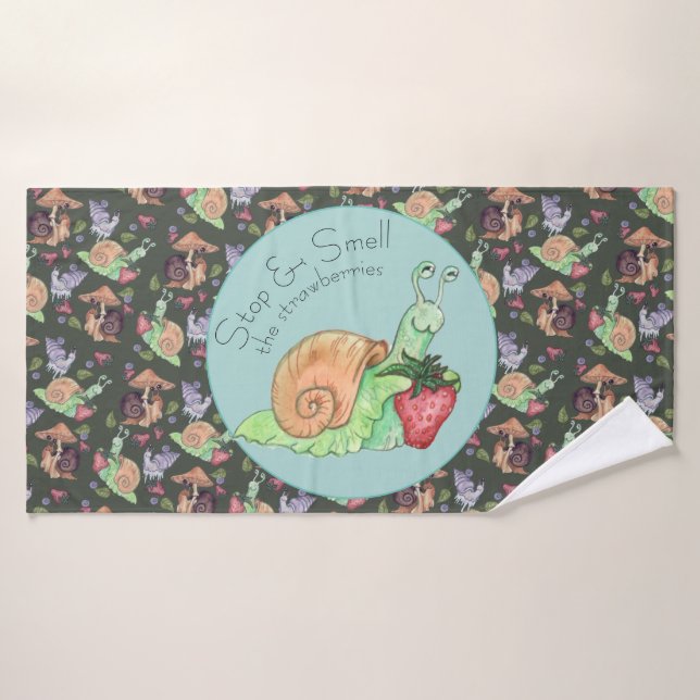 Stoppen und riechen Sie die Erdbeeren Schneckenmus Badhandtuch Set (Badehandtuch)