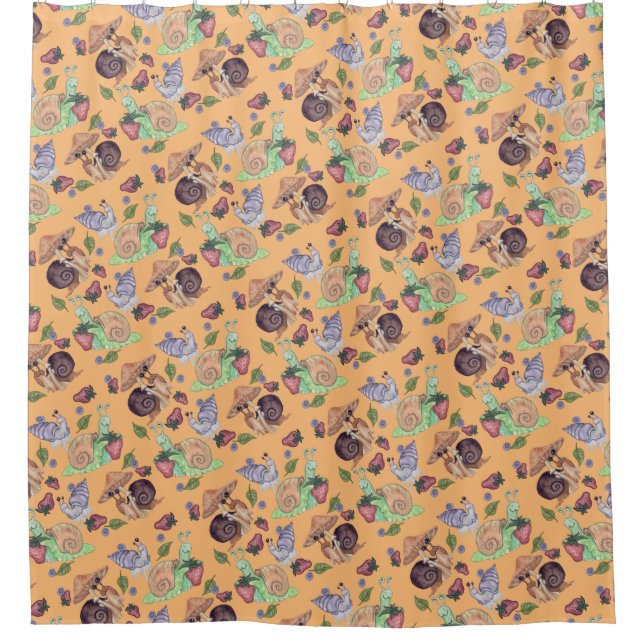 Stoppen und riechen Sie die Erdbeeren Schneckenmus Duschvorhang (Vorderseite)