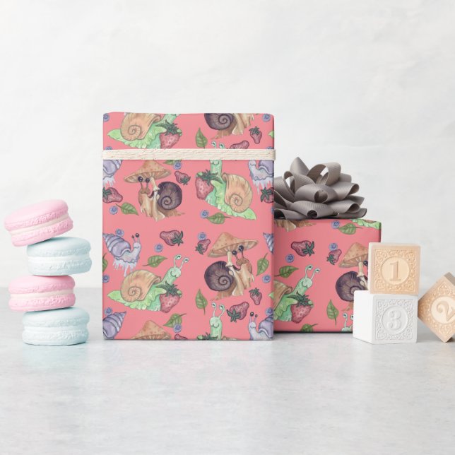 Stoppen und riechen Sie die Erdbeeren Schneckenmus Geschenkpapier (Babyparty)