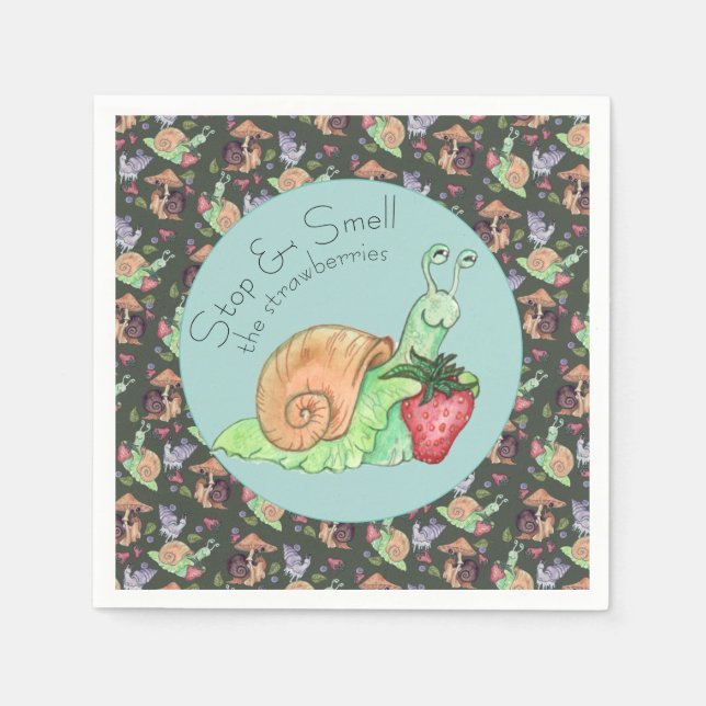 Stoppen und riechen Sie die Erdbeeren Schneckenmus Serviette (Vorderseite)