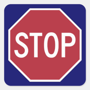 Stoppschild auf blau quadratischer aufkleber