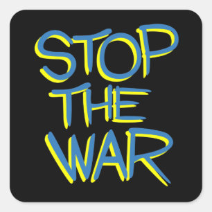 Stoppschild-Friedenssymbol ukrainischer Flagge Quadratischer Aufkleber