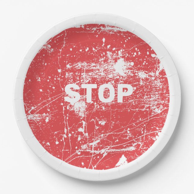 Stoppschild Pappteller (Vorderseite)