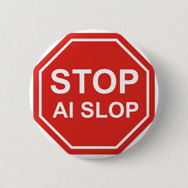 Stoppt AI-Müll Button (Vorderseite)