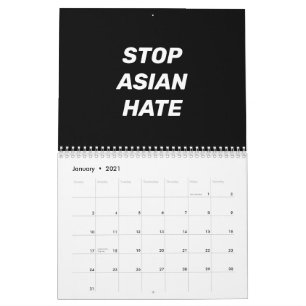 Stoppt Asiatisches Hass Schwarz-Weiß-Typografie Kalender