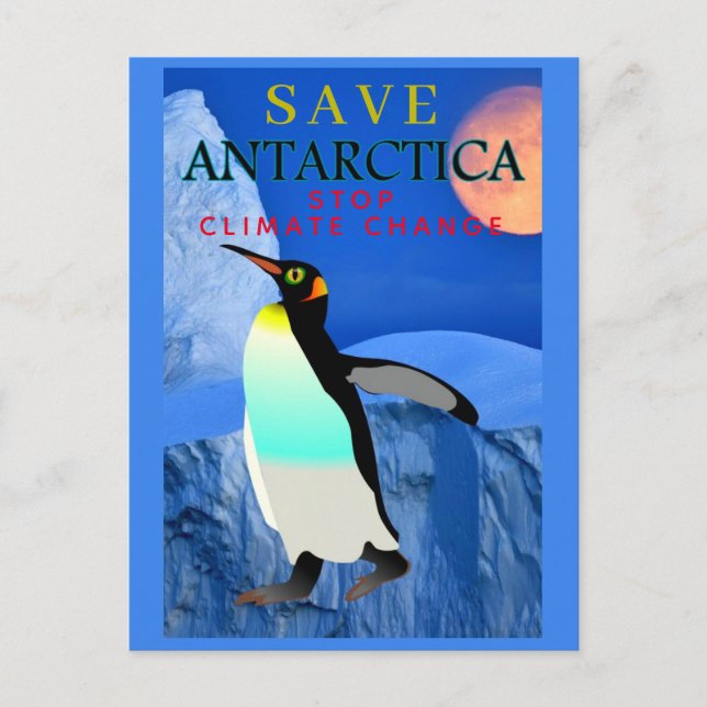 Stoppt den Klimawandel - Kaiser Pinguin Postkarte (Vorderseite)