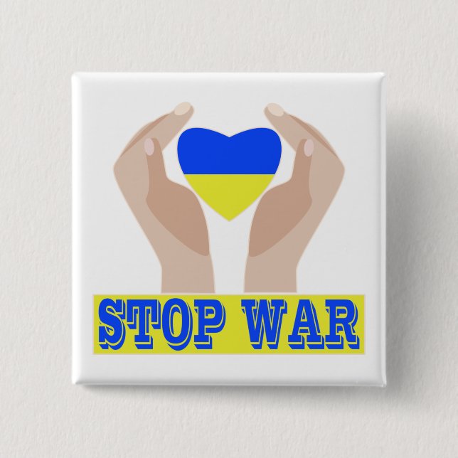 Stoppt den Krieg Das Herz der ukrainischen Flagge Button (Vorderseite)