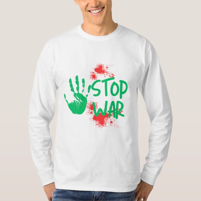 Stoppt den Krieg – Kühner Handabdruck Anti-Kriegs- T-Shirt (Vorderseite)