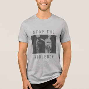 "Stoppt die Gewalt" Holzkohleschwarzes Kriegsdesig Tri-Blend Shirt