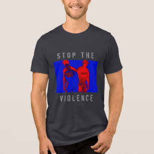 "Stoppt die Gewalt" Rot-Blau-Krieg-Grafik Tri-Blend Shirt