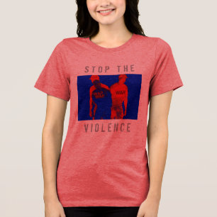 "Stoppt die Gewalt" Rot-Blau-Krieg-Grafik Tri-Blend Shirt