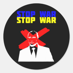 Stoppt Krieg Anti Putin Gesicht Ukrainische Flagge Runder Aufkleber