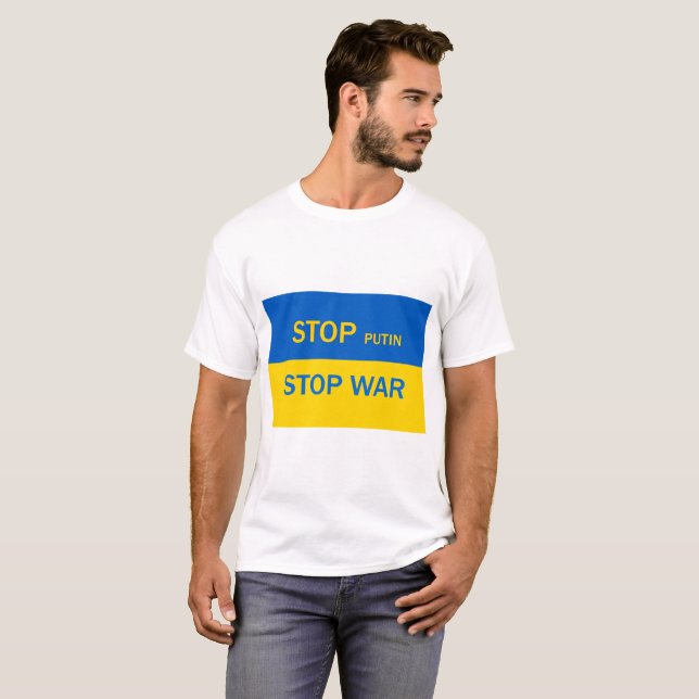 Stoppt Putin, hört den T - Shirt des Krieges auf! (Vorne ganz)