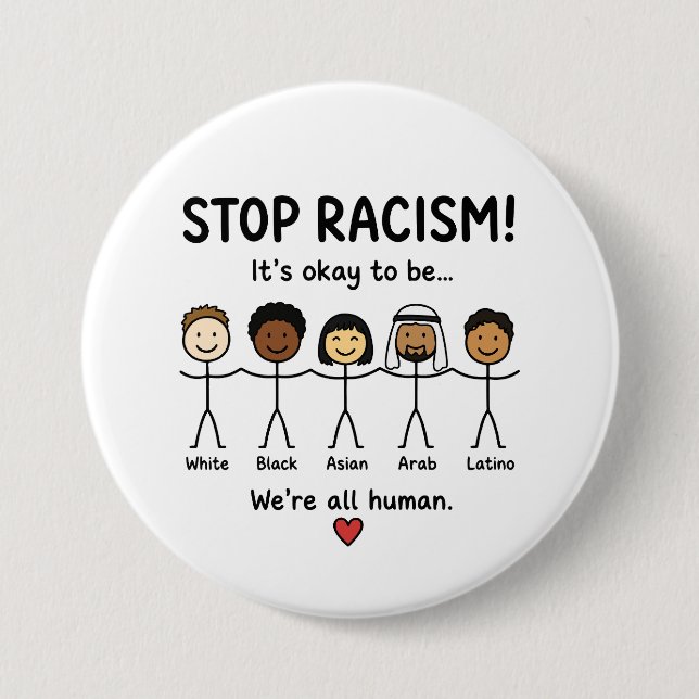 Stoppt Rassismus, wir sind alle Menschen Button (Vorderseite)