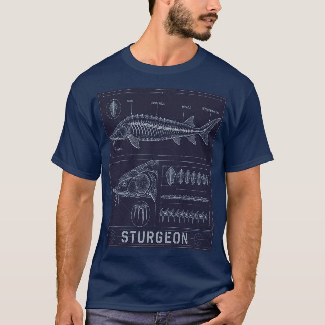 Stör-Anatomie-Blueprint T-Shirt (Vorderseite)
