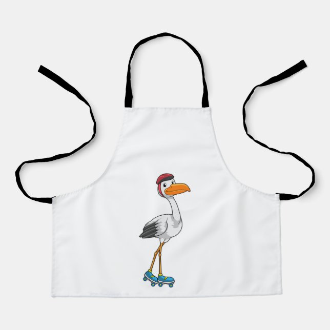 Storch als Inline-Skater mit Roller-Skaten Schürze (Vorderseite)