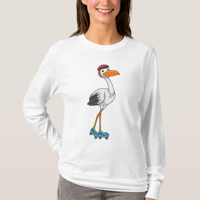 Storch als Inline-Skater mit Roller-Skaten T-Shirt (Vorderseite)