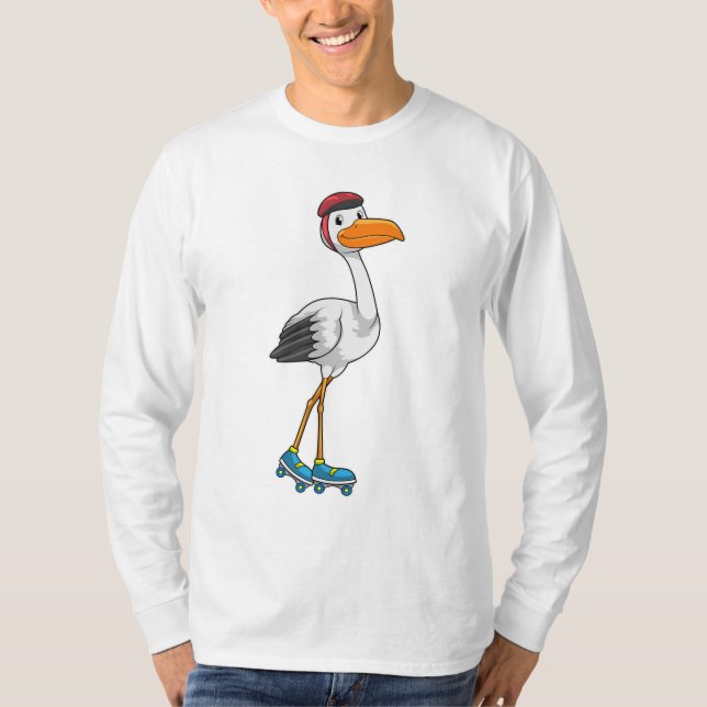 Storch als Inline-Skater mit Roller-Skaten T-Shirt (Vorderseite)