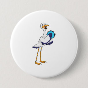 Storch als Musiker mit Tambourine Button