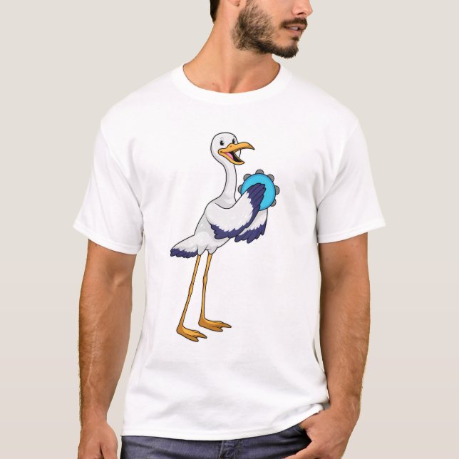 Storch als Musiker mit Tambourine T-Shirt (Vorderseite)